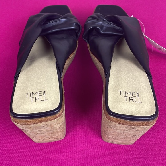 Time and Tru Black Cork Wedge Sandals 3” Heel Women’s Size 6 - Picture 4 of 11